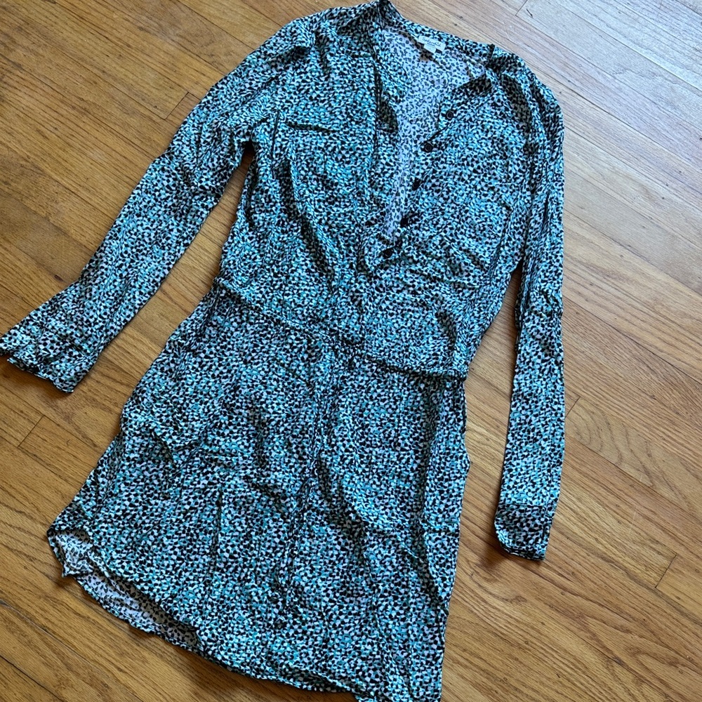 Splendid Teal & Black Long-Sleeve Tie-waist Dress